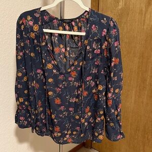 Lucky Brand Dark Blue Floral Blouse Size M